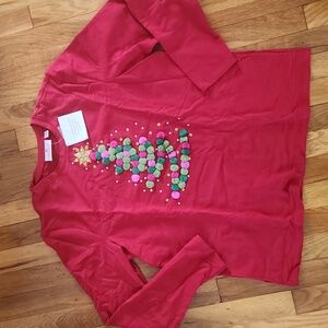 Quacker Factory French Terry Rum Pom Pom Red Christmas Sweater NWT Size S